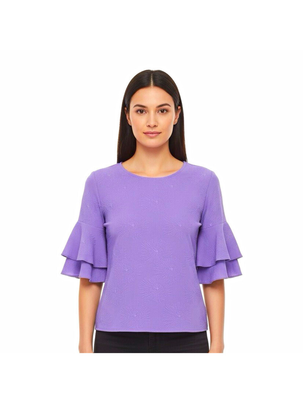 Liz Claiborne Women’s XS Purple Textured Knit Ruffle Sleeve Pullover Blouse